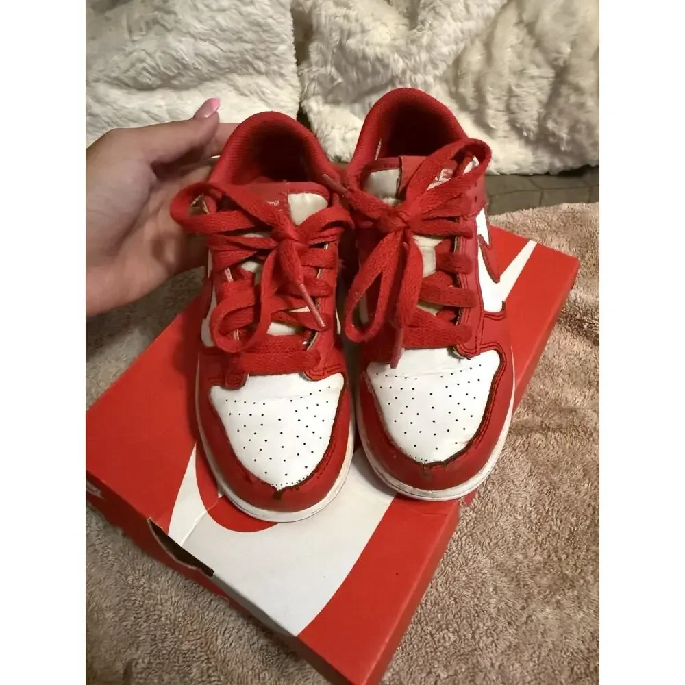 Nike Dunk Low Red/White Leather Lace-Up Low Top Sneaker Unisex Kids US 13